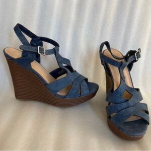 Dollhouse Denim Platform Wedge Sandal